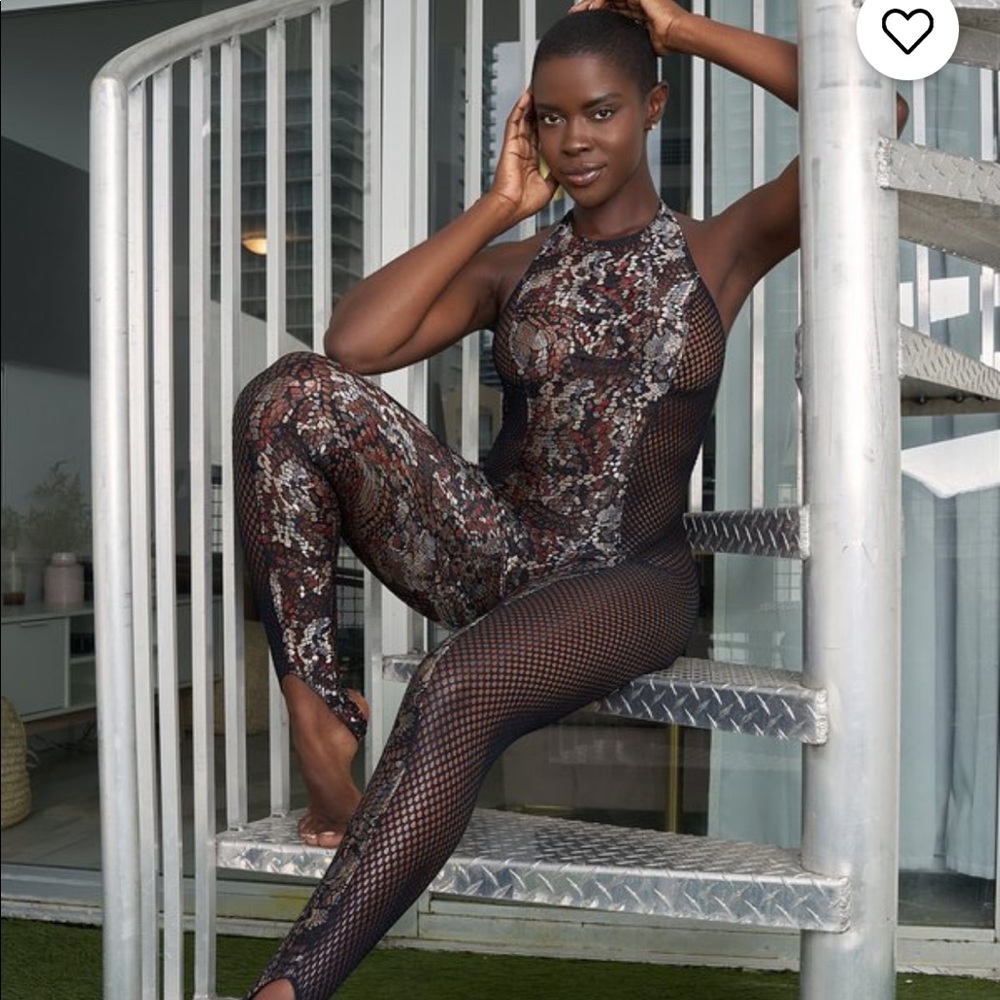 SAVAGE X FENTY Cold-Hearted Snake High-Neck Lace Catsuit Jumpsuit BNWT Sz Large